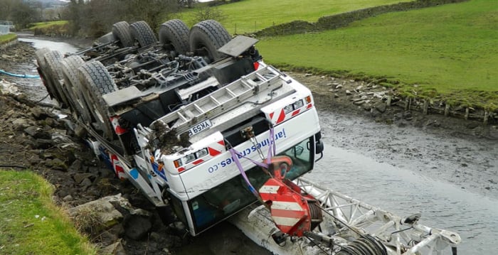 Flipped over crane truck....